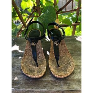 Ralph Lauren Womens Reeta T-Strap Sandals Cork Leather Size 6.5